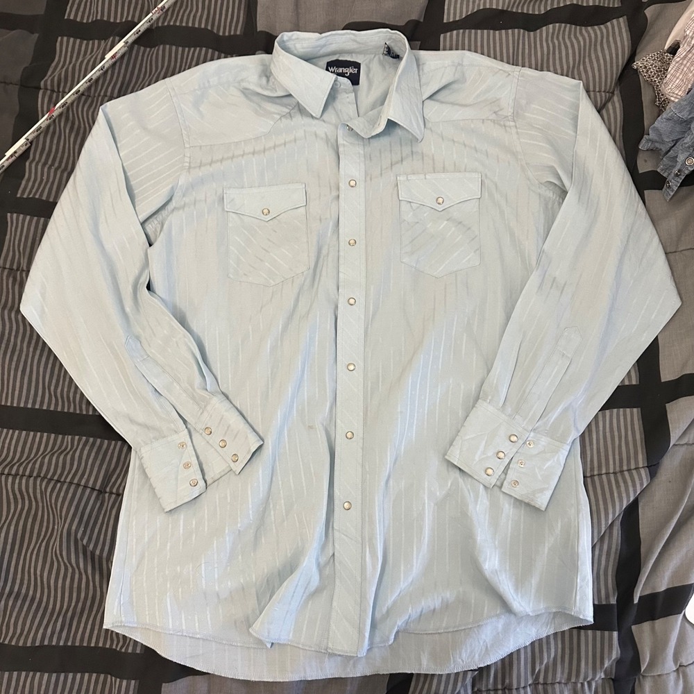 Wrangler Western Pearl Button Snap Shirt Mens XL Tall Light Blue